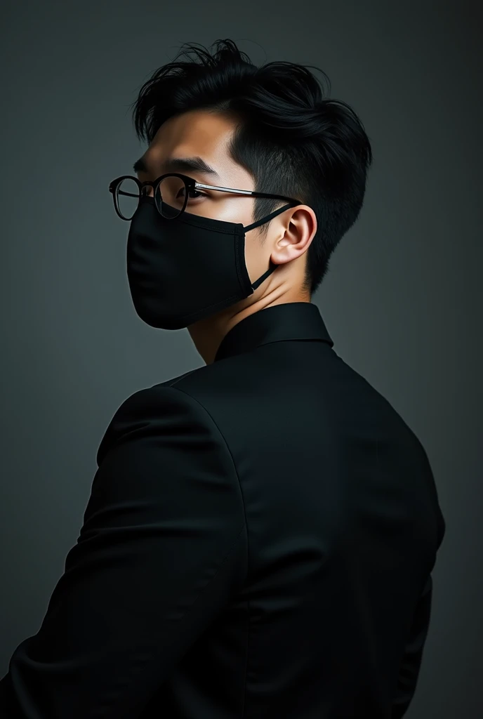 Handsome young man, Chinese celebrity, 2, black hair, glasses, black mask, Asian, Back view