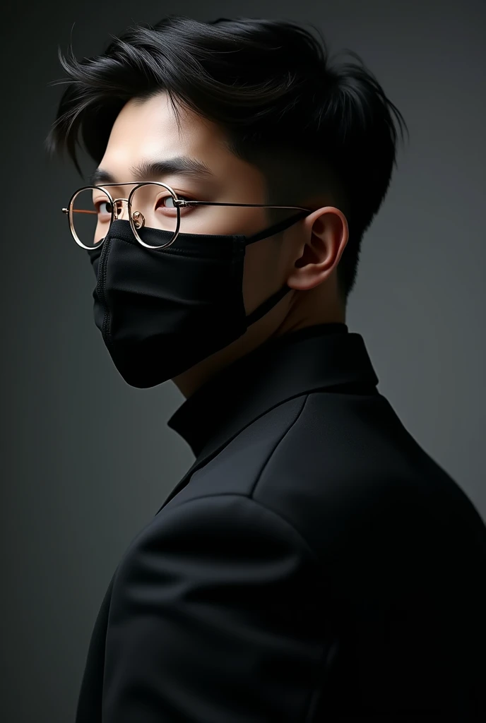 Handsome young man, Chinese celebrity, 2, black hair, glasses, black mask, Asian, Back view
