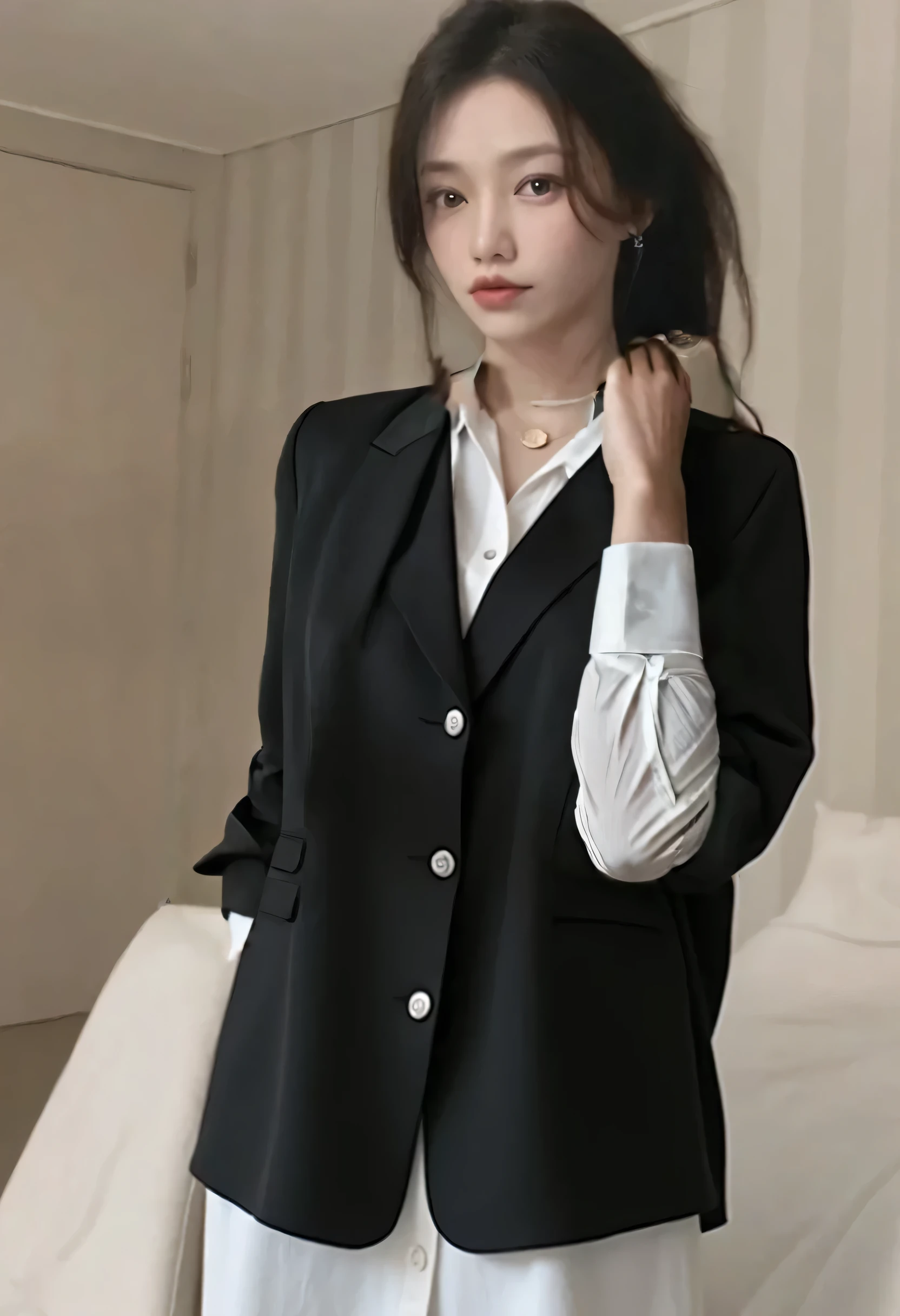 a man in a black suit, long sleeves, cuffed sleeves, hands in pockets, serious expression, looking straight, elegant formal attire, photorealistic, 8k, high quality, cinematic lighting, dramatic lighting, chiaroscuro, moody atmosphere, realistic, hyper-detailed, award winning, masterpiece，Clear hand outlines, clear fingers, correct number of fingers, realistic skin color