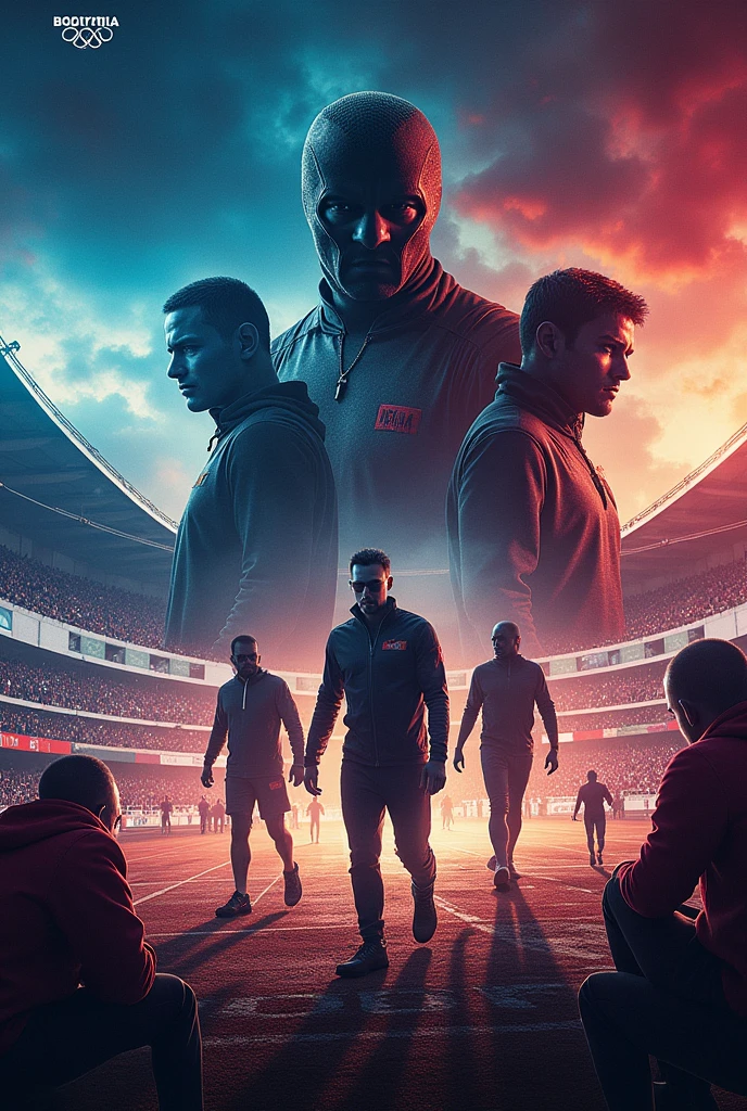 I want a bolympia heist named poster which should be like a sportsweek event poster including all sports and theme should be like money heist