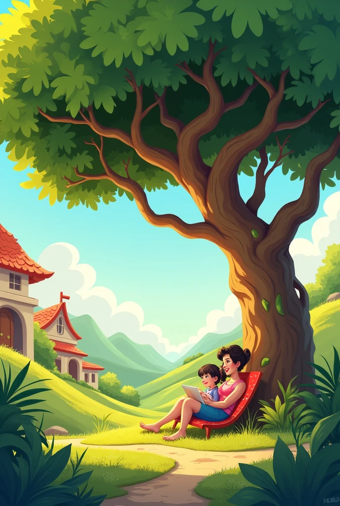 It was a hot and humid afternoon. We went to sit under the shade of a cartoon picture.