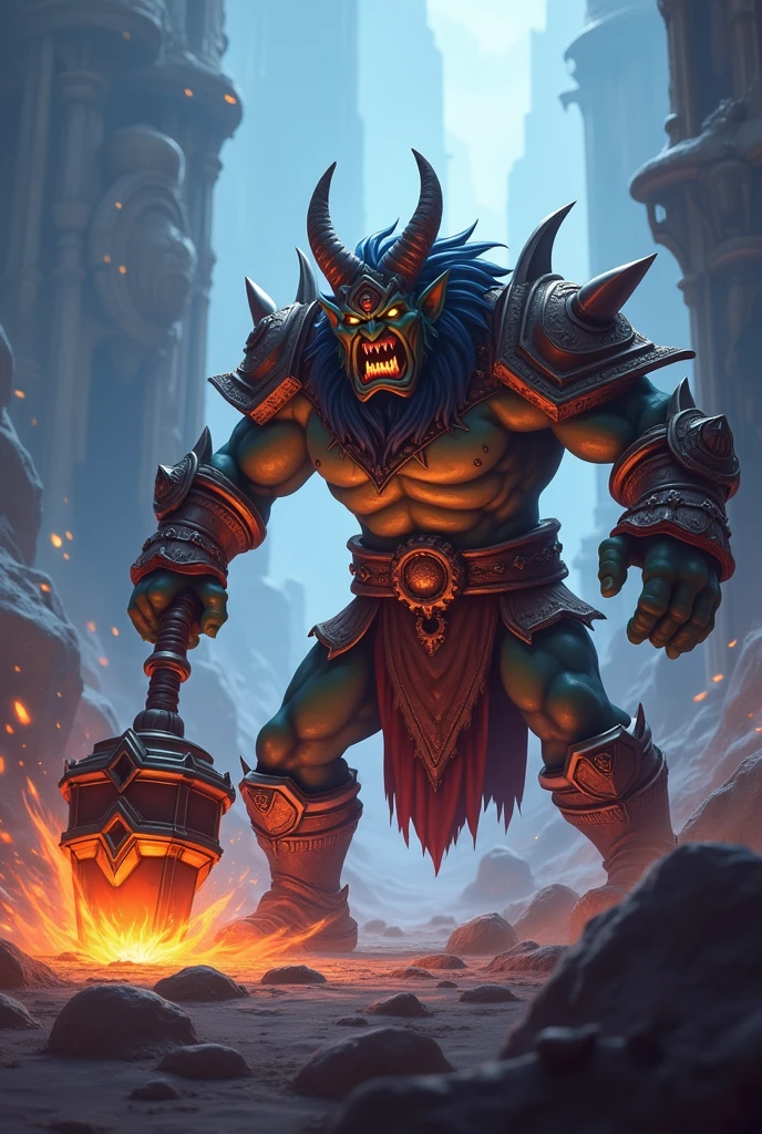 Create scenes from Warcraft where the Montanking hero throws a hammer and the hammer hits Trent Warchief's butt and Trent Warchief is screaming.