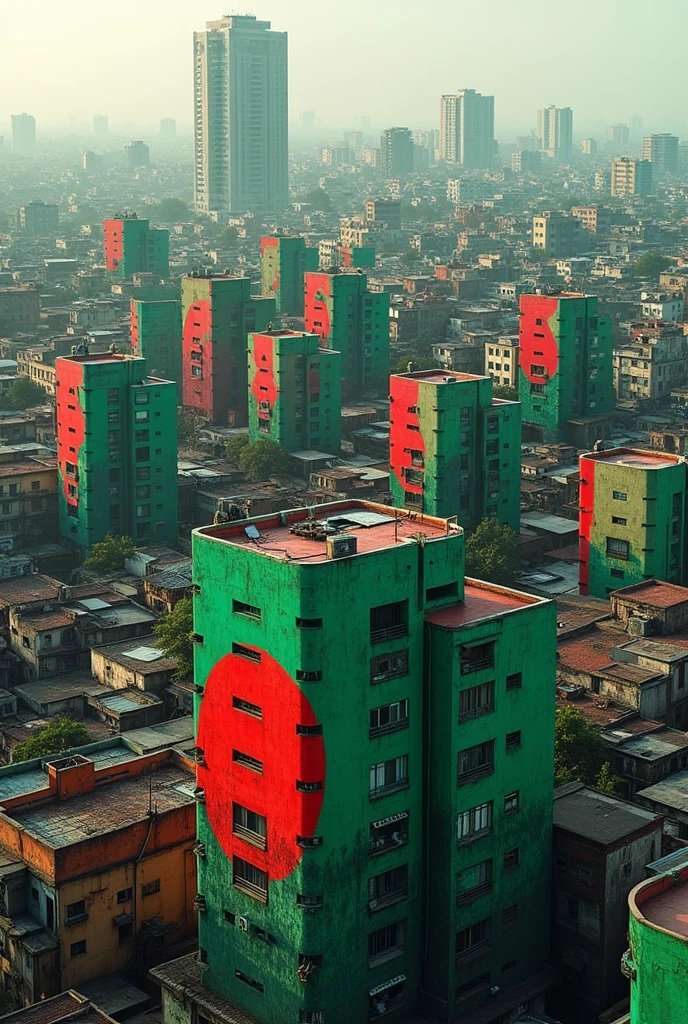 Every building with the color of the Bangladeshi flag in dhaka Bangladesh