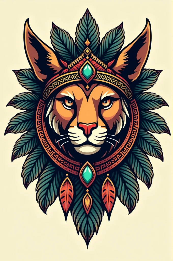 Create a logo based on an illustration showing the head of a puma with accessories used by the Incas 