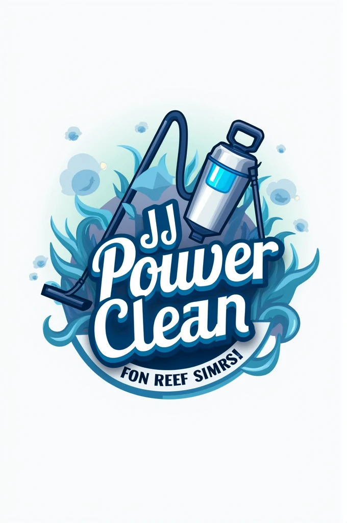  Cleaning company logo with the name JJ Power Clean saying deep cleaning and sanitizing with a vacuum cleaner and a house
