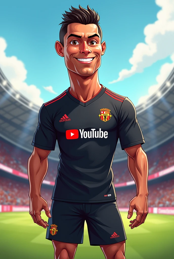 Cristiano Ronaldo wearing the black YouTube shirt in cartoon format