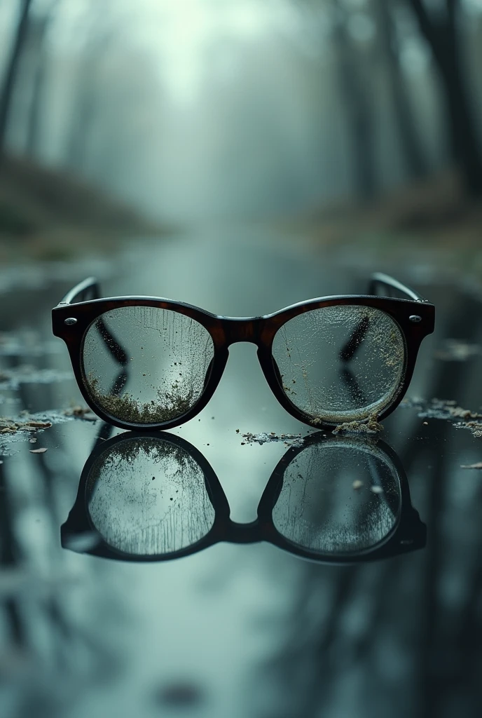 reflective background showing elements related to blindness, dirty lenses, glasses and psychology