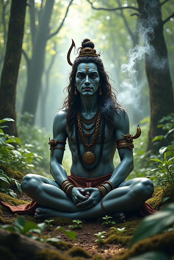 Lord shiva in woods smoking