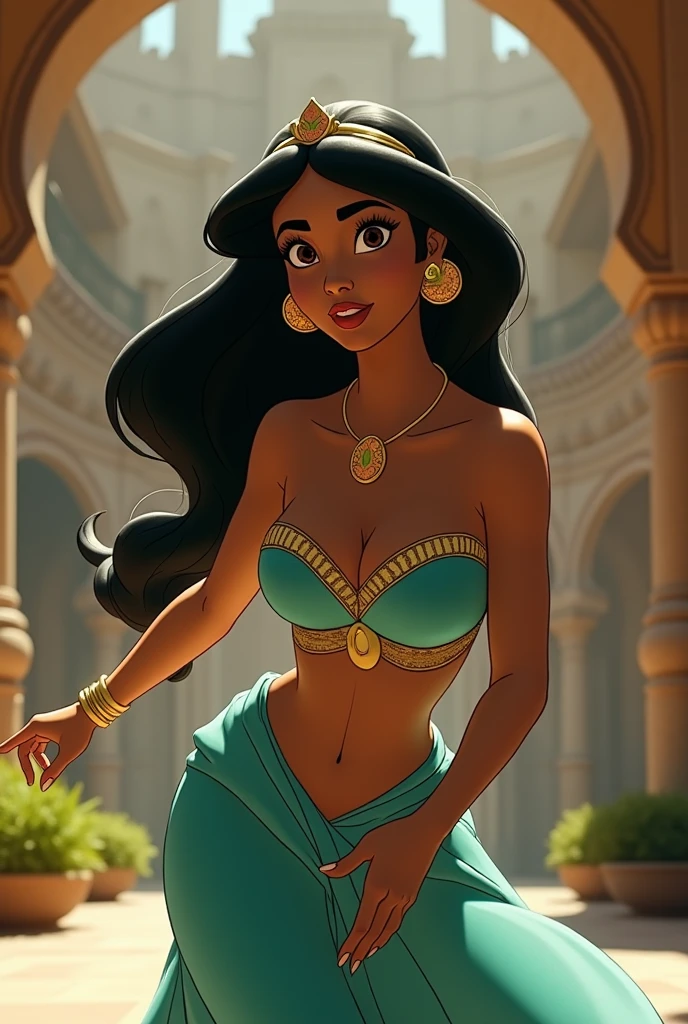 Stunning Princess Jasmine, photo in 8k, in action, cinematic.