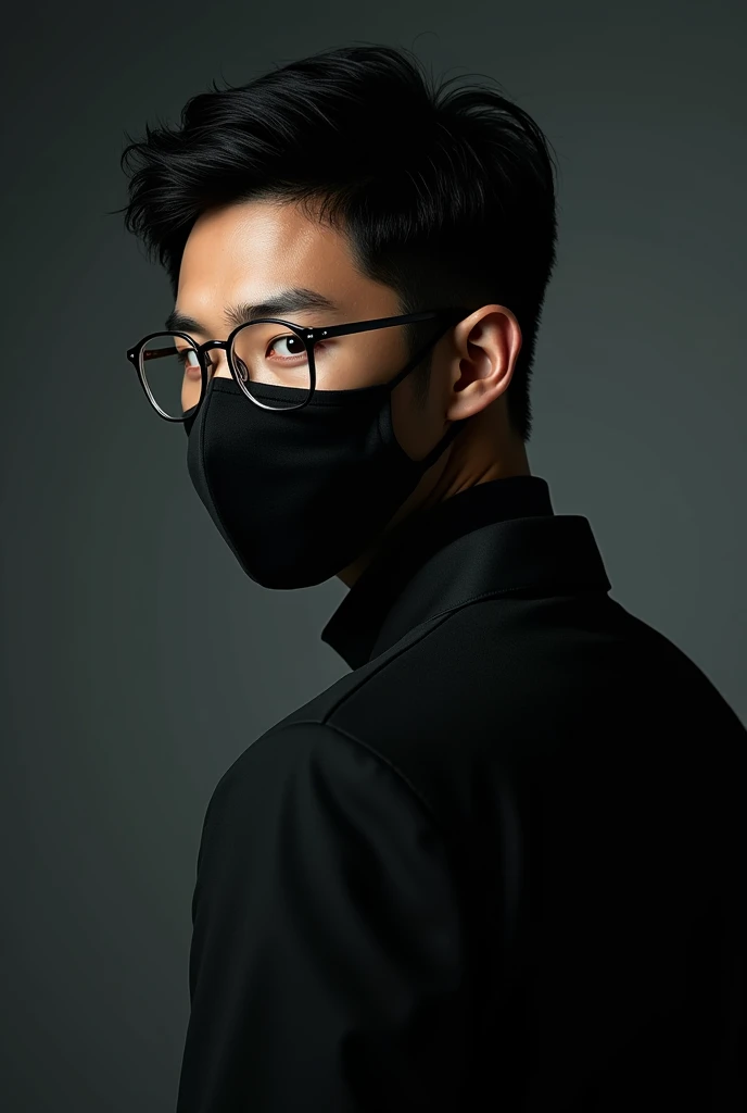 Handsome young man, Chinese celebrity, 2, black hair, glasses, black mask, Asian, Back view