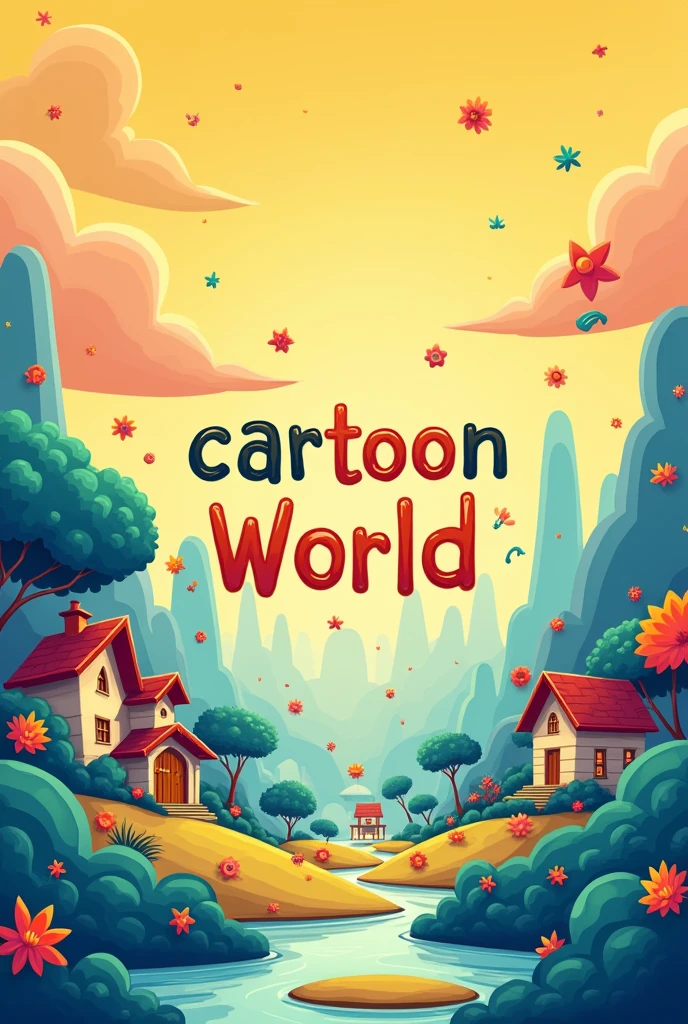 I created an image with a written sentence "cartoon world" and with the blue and yellow background