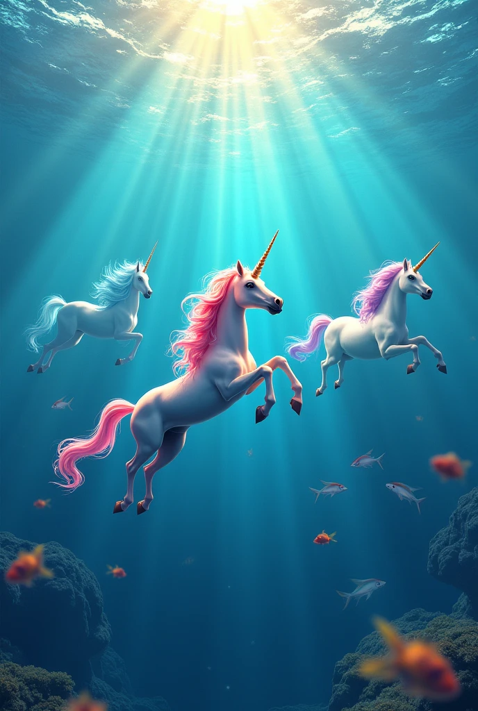 Colourful unicorns in the sea

