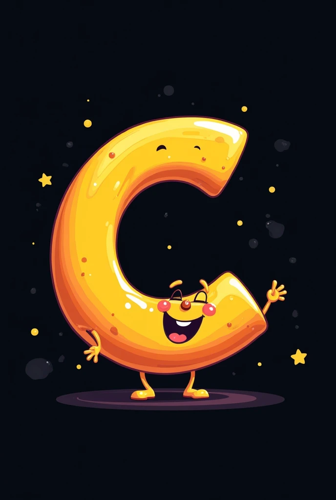 Create an image, featuring o fundo preto, featuring "c" in the middle, like cartoon