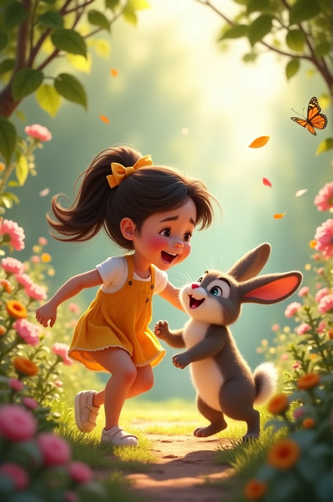 Stronger Friendship: A heartwarming scene showing Mia and Thumper happily playing together in the garden, with a focus on their strong bond.
