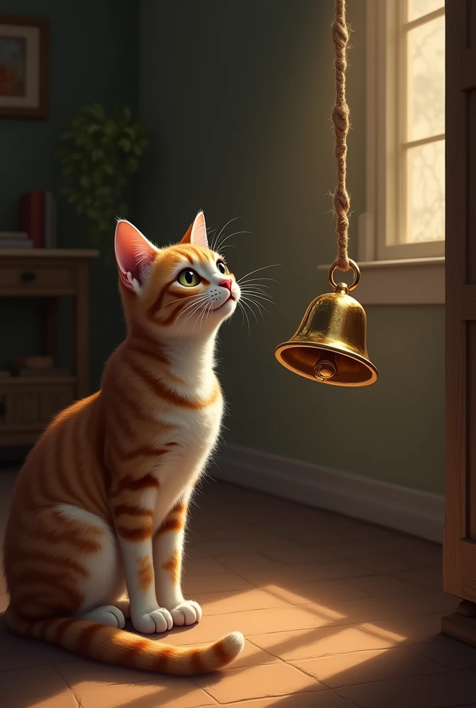 The cat heard a bell is ring 