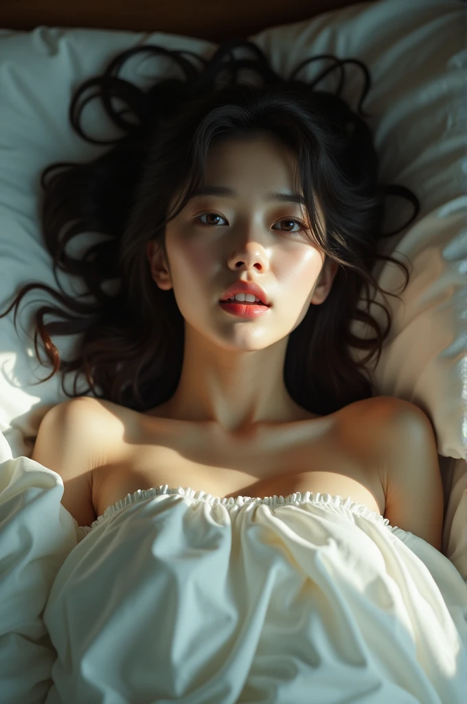 extremely quality photo, sharp focus, epic realism, realisitic, source_photo, proper alignment, young japanese actress , orgasmic climax, at bed