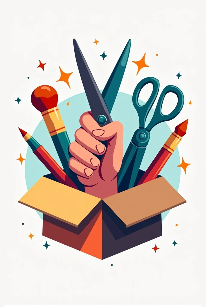 A round logo for a business, that has the name HobbyCraft, is dedicated to the creation of crafts as art, Make it striking, with colors, that reflects that crafts are made, Something simple and memorable for consumers but still great, that he carries a hand with scissors and cardboard and paintbrushes