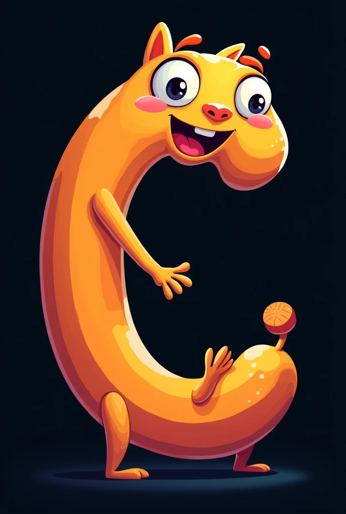 Create an image, featuring o fundo preto, featuring "c" in the middle, like cartoon