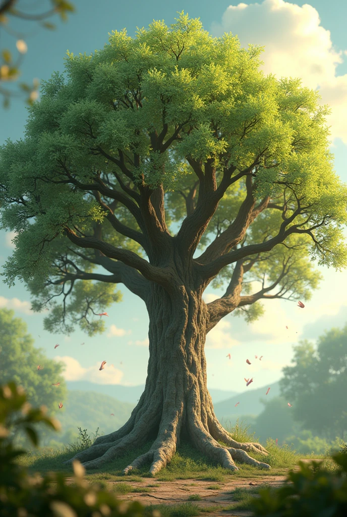 A tree of peace: A tree with leaves in the shape of outstretching hands, symbolizing unity and friendship.