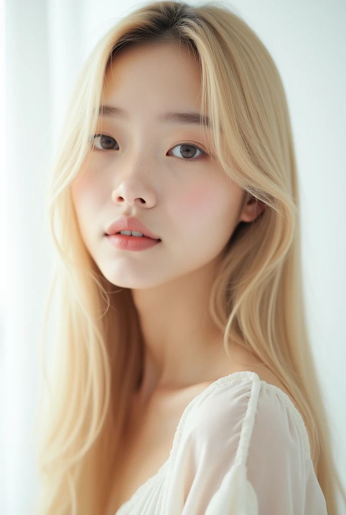 Japanese women Blonde Straight Background white Face is front