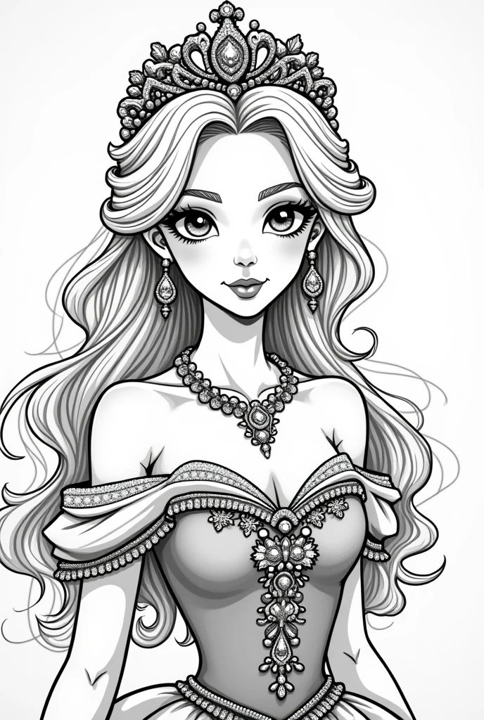 Princess coloring page, black-and-white 