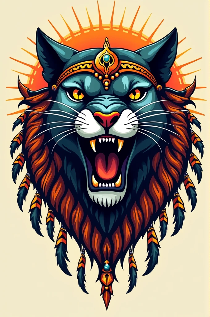 Create a logo based on an illustration showing the head of a roaring puma with accessories used by the Incas in Peru, that the logo matches the energy drink product