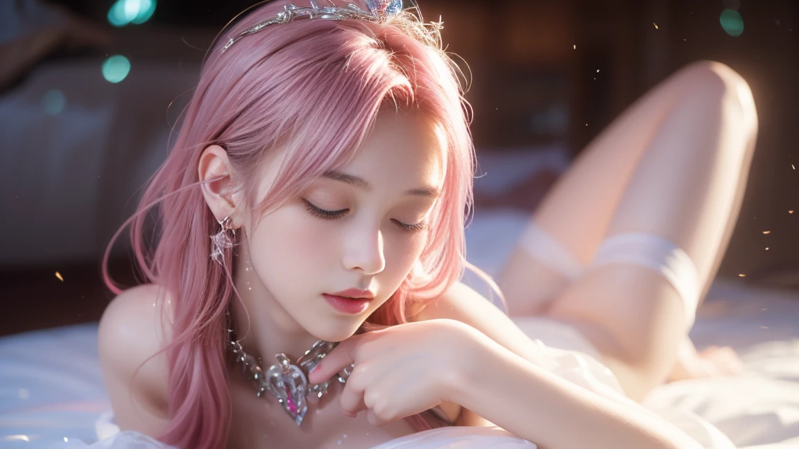 (2girls, 15yo Japanese girls),yuri, 2girls, (kiss), (female masturbation:1.5), closed eyes, linked collar, skindantation, shy, red cheek, in cave, Realistic:1.2),shenzi,long hair,(pink hair:1.2),purple eyes,(very long hair:1.4),separated sleeves,jewelry,wide_sleeves,(hair_ornament:1.4),,( nsfw, breasts out, puffy nipples),(2 pussy), ((cum)), ((cum in pussy)), , one mole under eye, glowing eyes, piercing eyes,(hiqcgbody:0.3), (hiqcgface:0.3), epic, (royal palace), royal, ((rich, prestige)),pussy, pussy juice(There is white viscous liquid flowing out of the vulva:1.3),(sexual behaviour :1.5 ,(masterpiece, realistic, photo-realistic:1.2), finely detail, ultra high res, perfect anatomy, best quality, 8K, soft focus,((masterpiece, best quality)),utifully detailed face,ultra realistic 8k cg, charming, seductive, erotic, alluring, enchanting, deity, jewelry