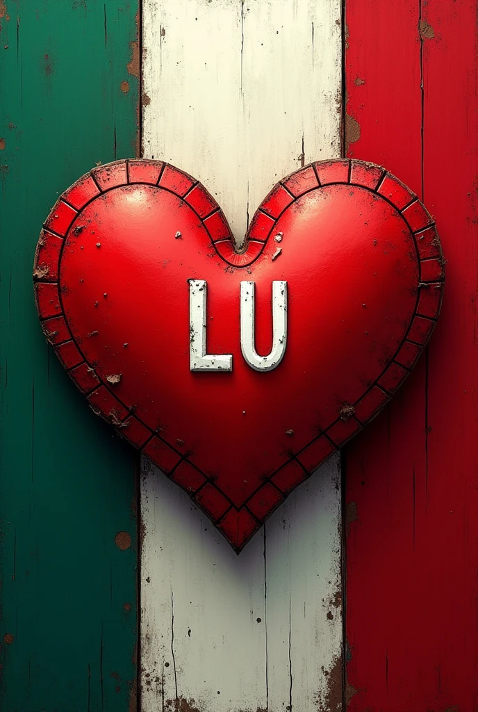 Heart with the Mexican flag and the letters LU in the center