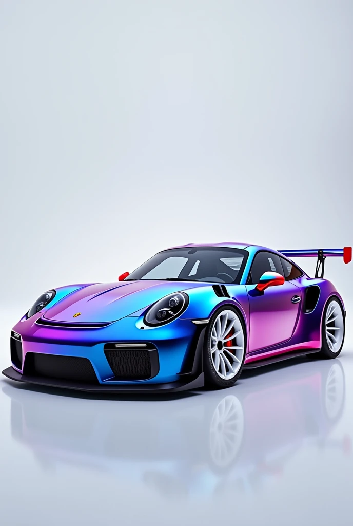 Porsche 911 gt chrome blue purple Large spoiler in chrome red White tires