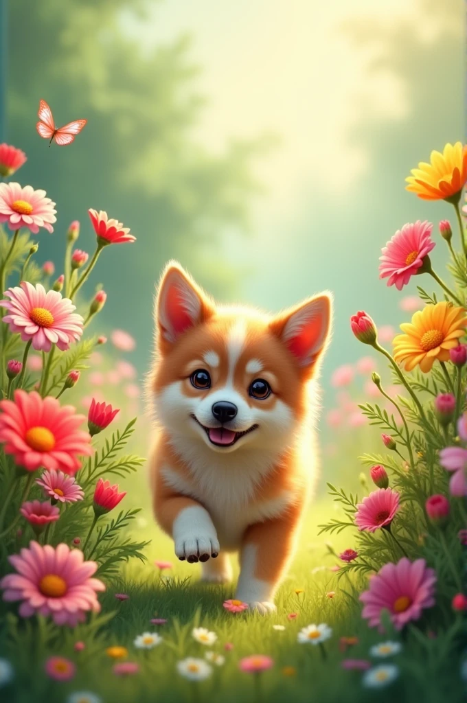 Flowers with a dog
