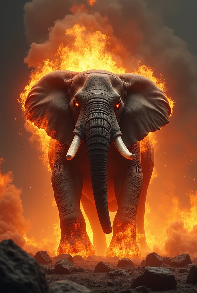 Angry elephant on fire