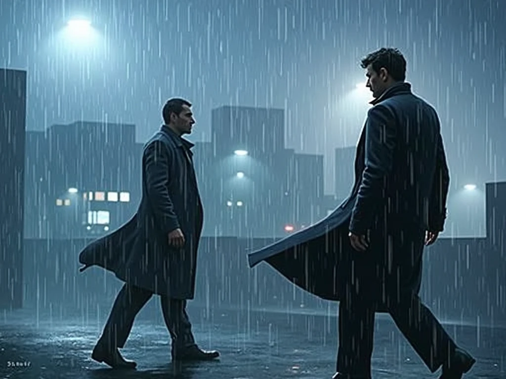 Two men dressed in black in the rain