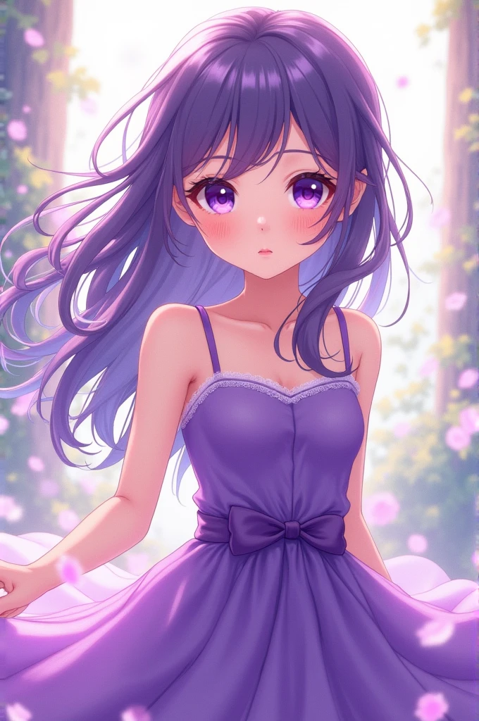 Generate a girl anime with purple dress