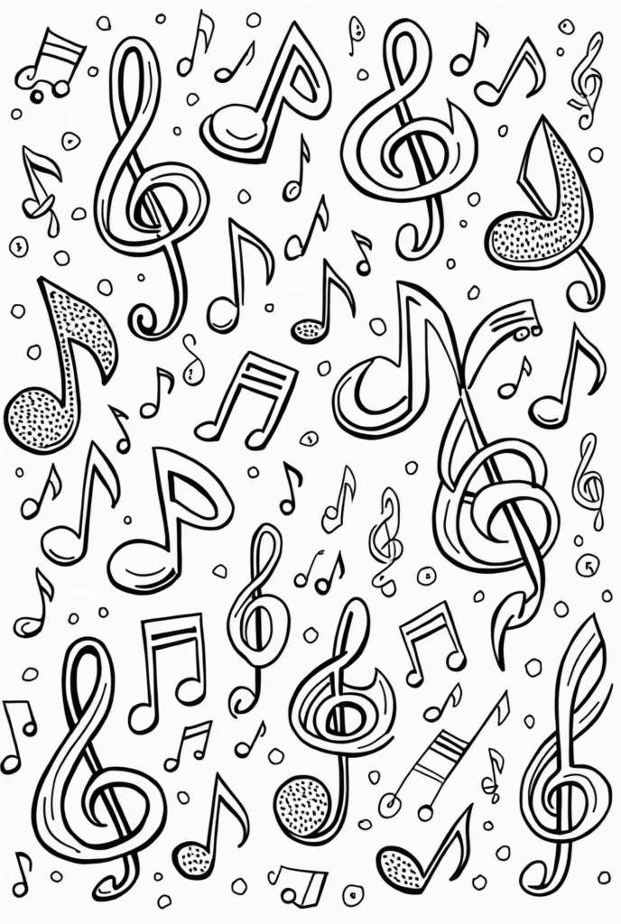 Create a black and white image for students to color with different musical notes 