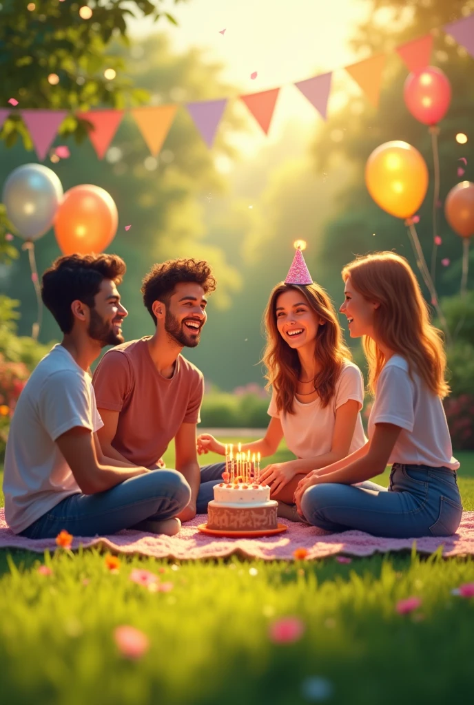 Small birthday party decorations in a lawn for 4 friends


