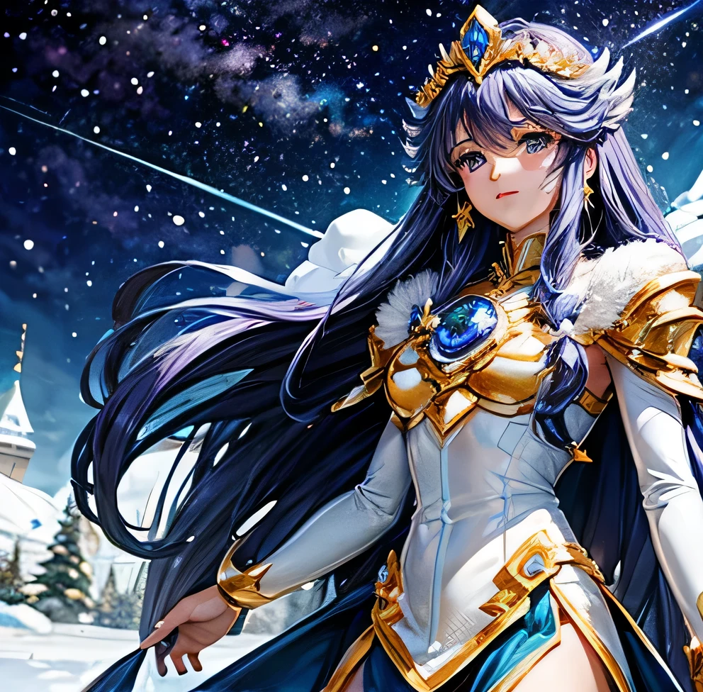 Saint Seiya pandora Heinstein Castle Snow Scene Aurora The 12 Constellations of the Kingly Way Milky Way Galaxy Night Beauty purple long hair
