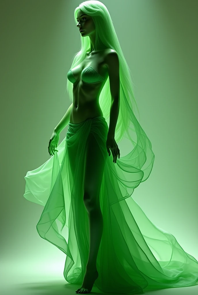 Sexy girl with long straight hair turned into a Peridot statue