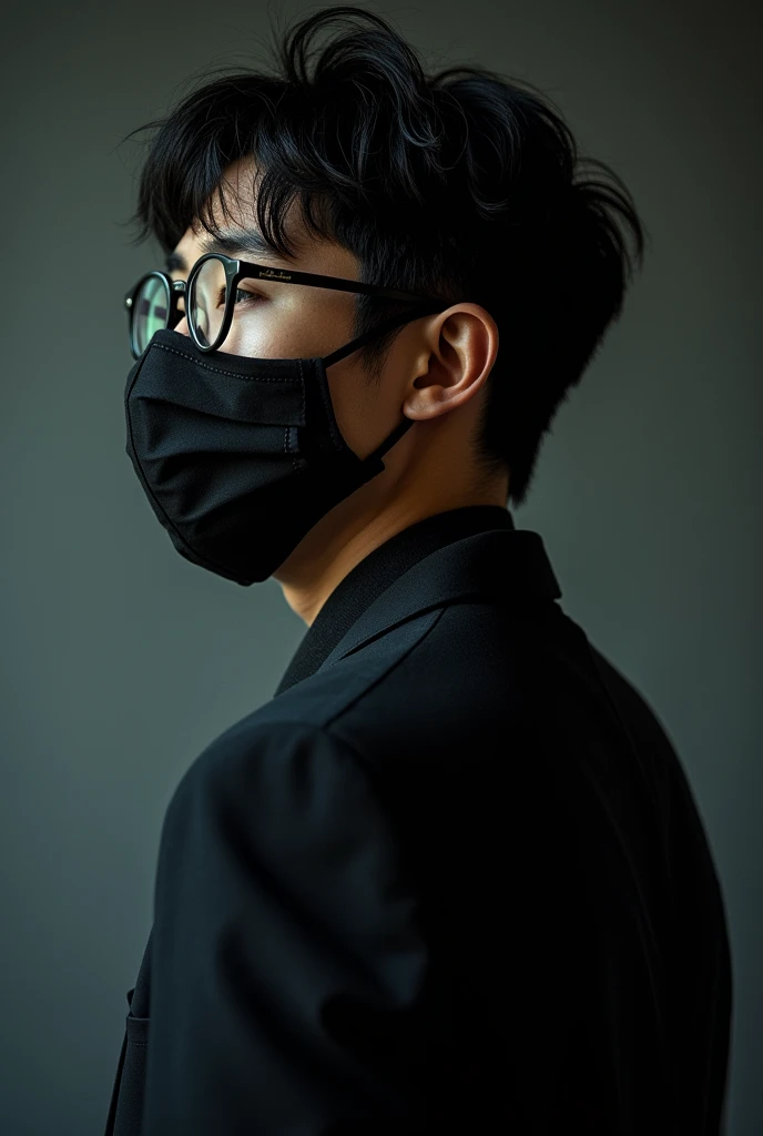 Handsome young man, Chinese celebrity, 2, black hair, glasses, black mask, Asian, Back view