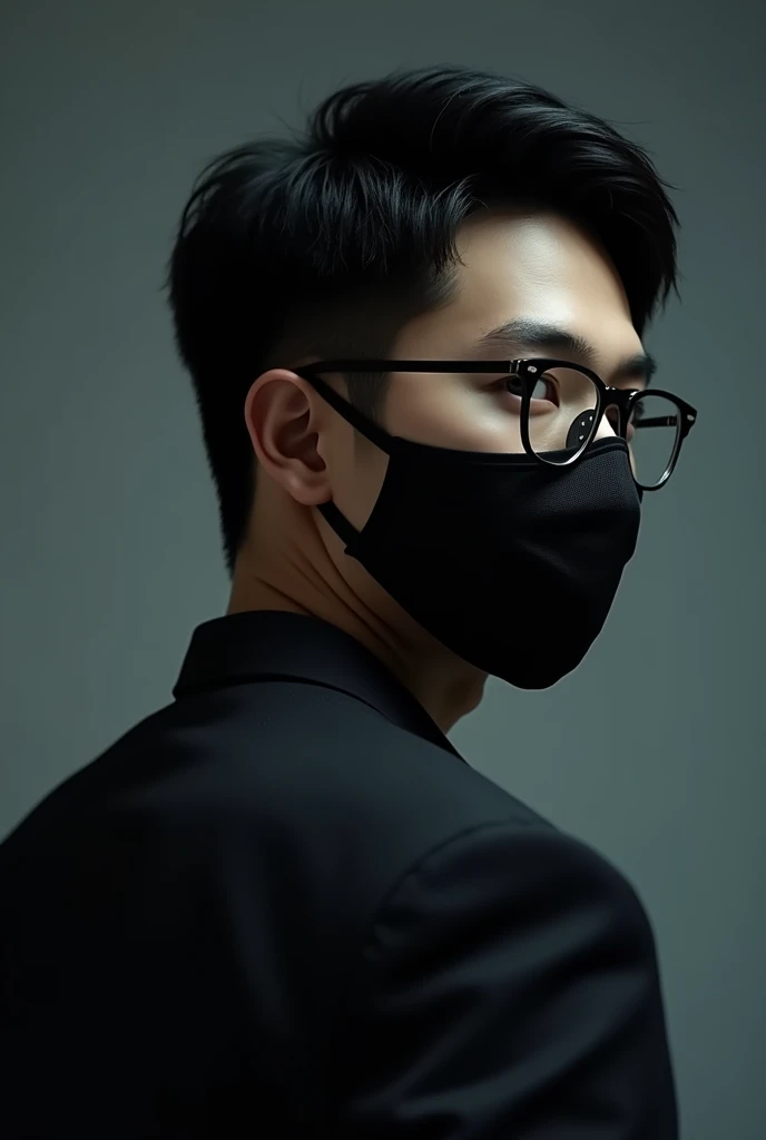 Handsome young man, Chinese celebrity, 2, black hair, glasses, black mask, Asian, Back view