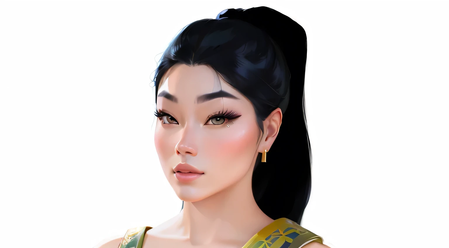 there is a digital painting of a woman with a ponytail, portrait of modern darna, south east asian with round face, digital art of an elegant, cartoon digital painting, portrait of mulan, digital portrait, stylized portrait, digital paining, style in digital painting, a digital painting, detailed face of a asian girl, digital illustration portrait