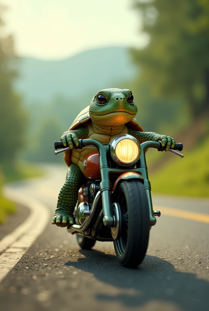 Baby turtle on a motorcycle