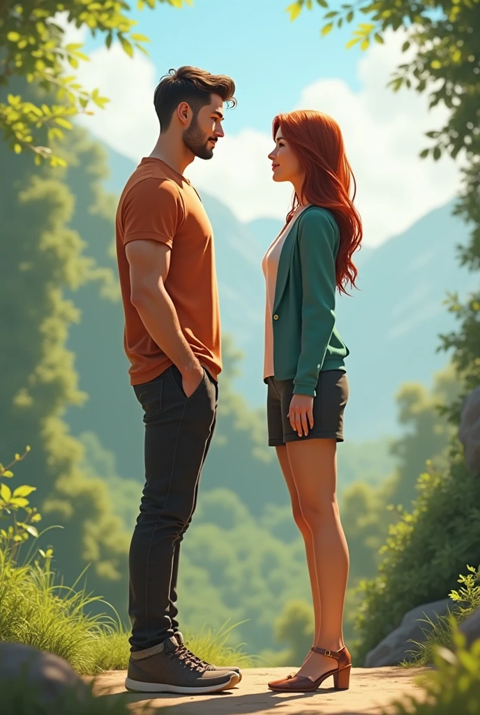 Here's the English translation:
"A picture of a man with a height of 184 cm standing next to a woman with a height of 169cm."
