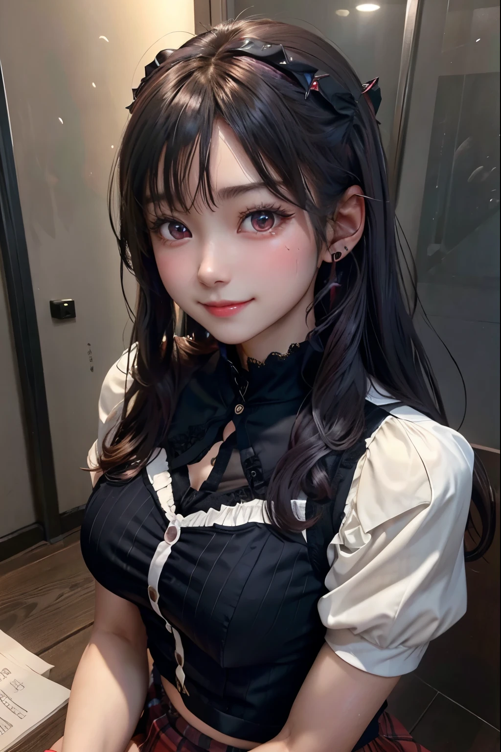 high school girlブレザー、high school girl、Red checked skirt、JK Style、Jacket、smile、garter、Knee socks、Panty stocking、Otherworldly beauty、Really cute、boredom、Extraordinary beauty、Dark black eyeshadow、sorrow、Good skin radiance、Long Hair Straight Hair、Dark Gothic Makeup、暗いsmile、Beautiful woman、Stained Glass Background、On the table、Highest quality、5 reference books、Sweat glistens on my chest、Sweat glistens on my face、Thigh sweat、sweating、Black frill East size Regular size、Dark pink hair、、Sweat on your thighs、Sweat a lot and become sticky。、My thighs are sticky and shiny、Sweating on thighs and chest、Small breasts、Slightly slim、Sweating all over the body、play piano、sit and play an instrument、Thin legs、Two people、Lesbian couple、hug、私の女友達はReally cute顔をしている、My female friend has a very beautiful face.、Do lesbian play、Super straight hair、Extremely fair skin、