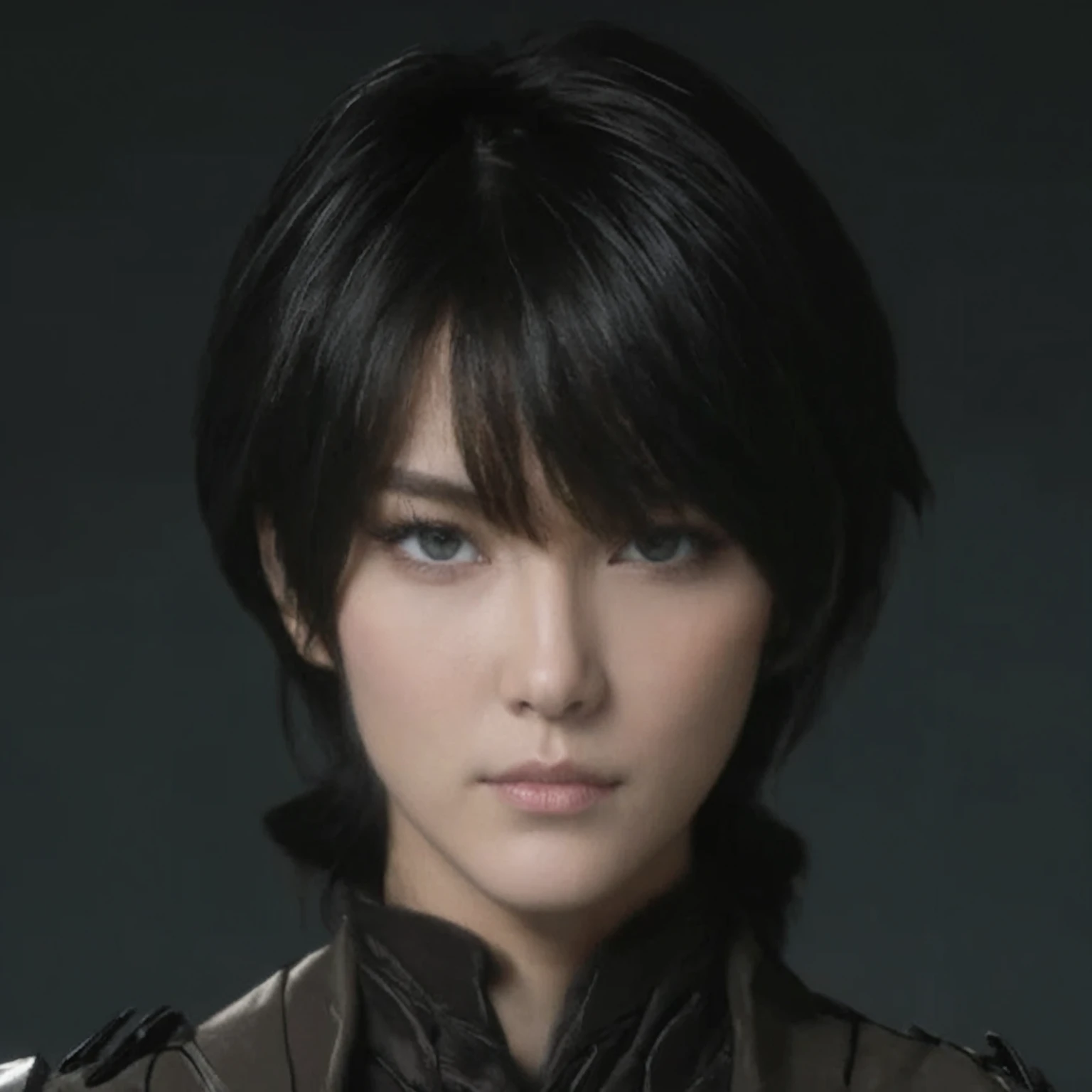 masterpiece, best quality, focus, solo, looking at viewer, closed mouth, Highly detailed, detailed face, detailed eyes, clear skin, clear eyes), black hair