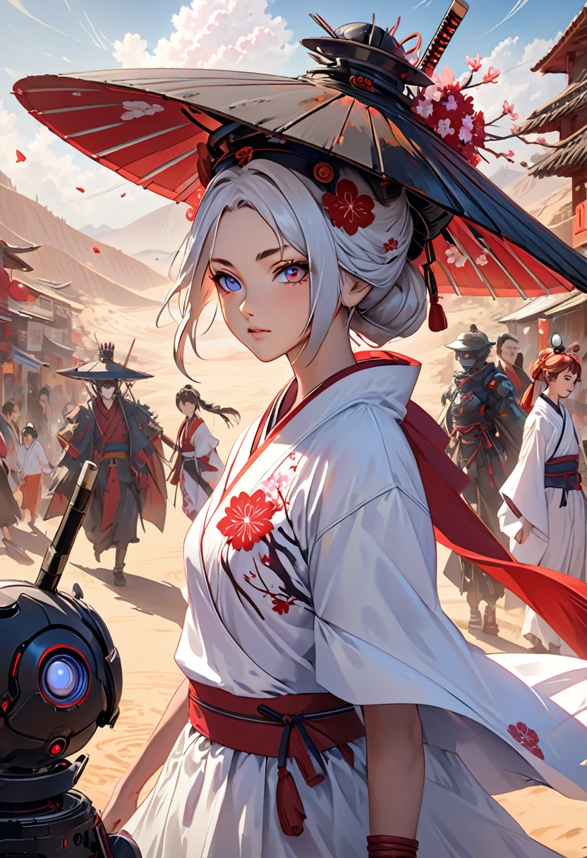 Ink painting, (((1 girl )), (((Tattoo in the middle of the forehead))), (((Oiran))), (((Great hair accessories))), Demon possession, (((Masterpiece、Highest image quality、Highest quality、Extremely detailed unit 8k\ ((Illustration of a girl, (((Upper body covered)))、(((beautiful girl))), Naruto ,Sasuke, Hinata ,Sakura the Nomad Robot, In the desert, Walking Street ,wearing a messy shawl, Employee contract, wearing a big metal hat, Rough, rusty, dusty body, thin frame, long, Cyberpunk, Cyborg., Surreal version of a woman holding a sword in her hand, very beautiful Cyberpunk samurai, anime Cyberpunk art, Cyberpunk samurai, Cyberpunk anime art, Cyberpunk anime, Complex CG 9, technical Cyberpunk anime art number, Maciej Kosciara's style.1girl, 1 boy,samurai armor, devil mask helmet, intricate motifs, details, Cool colors, melongic, Egyptian details, extremely intricate details, Stylish realistic lighting , Trends in the CGS Community, Glowing eyes, Facing the camera, neon details, surreal details, Full body pictures, Japanese atmosphere, Global lighting, Shadows, Embodiment of octane, 8 k, very sharp. Great Lolita.body repair, انمي Naruto