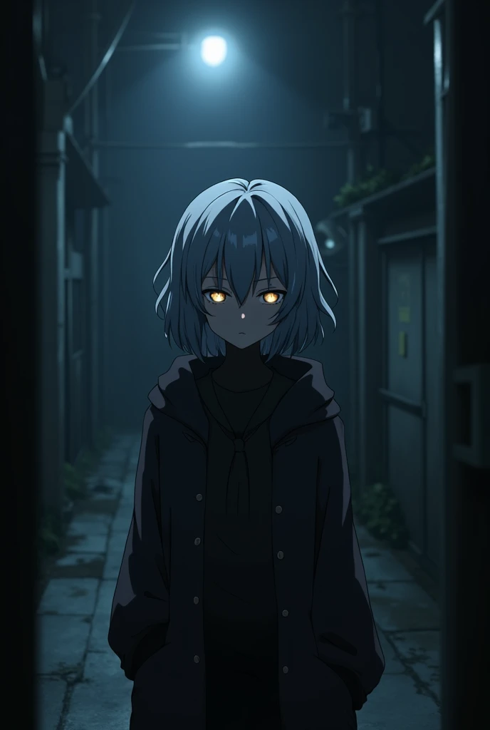 Anime sliver hair night time dime light looking dirty