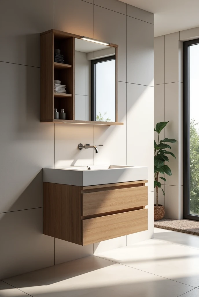 A vanity with cupboard in washroom