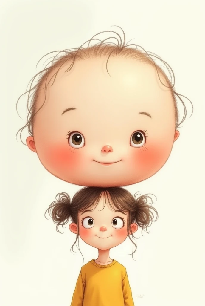 generates a cartoon, with a VERY BIG head and a VERY , let it be a drawing, A girl.