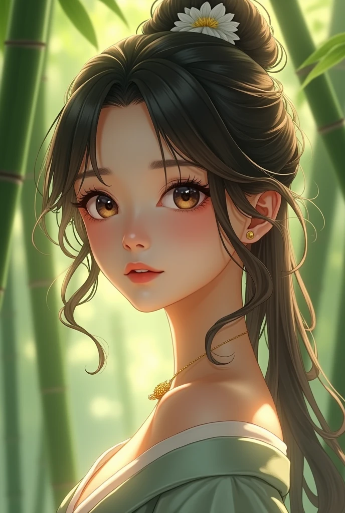 masterpiece, best quality, soft lighting, absurdres, 1girl, solo focus, skin imperfection, skindentation, perfect face, puffy face, beautiful face, big eyes, puffy eyes, perfect eyes, eyelashes, Hu Tao (genshin impact) from genshin impact, outdoor, bamboo forest, 8k, UHD, HDR, (Masterpiece:1. 5), (best quality:1. 5)