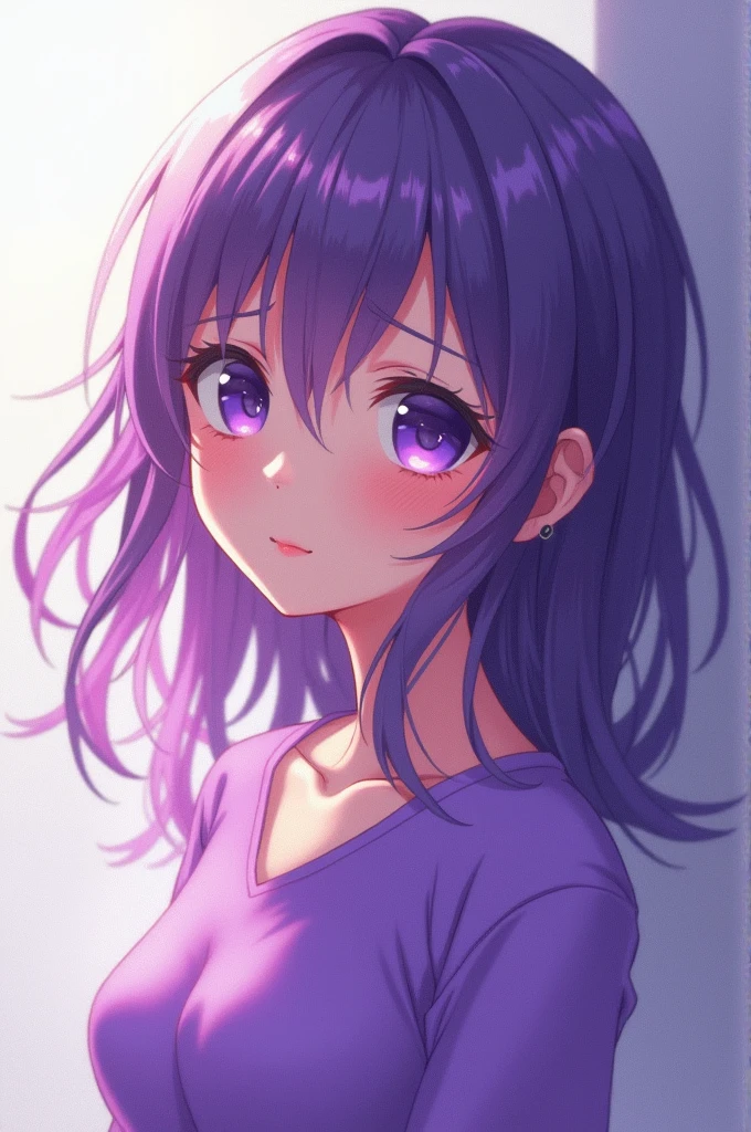 A girl anime with purple top